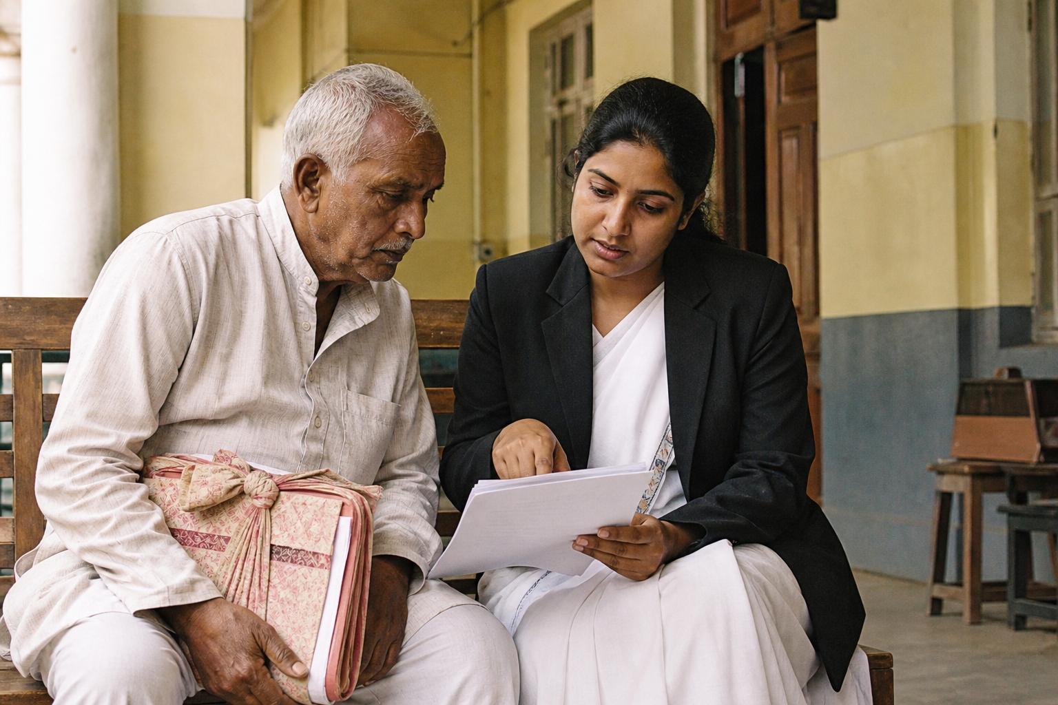 An advocate sitting with a citizen over a case file