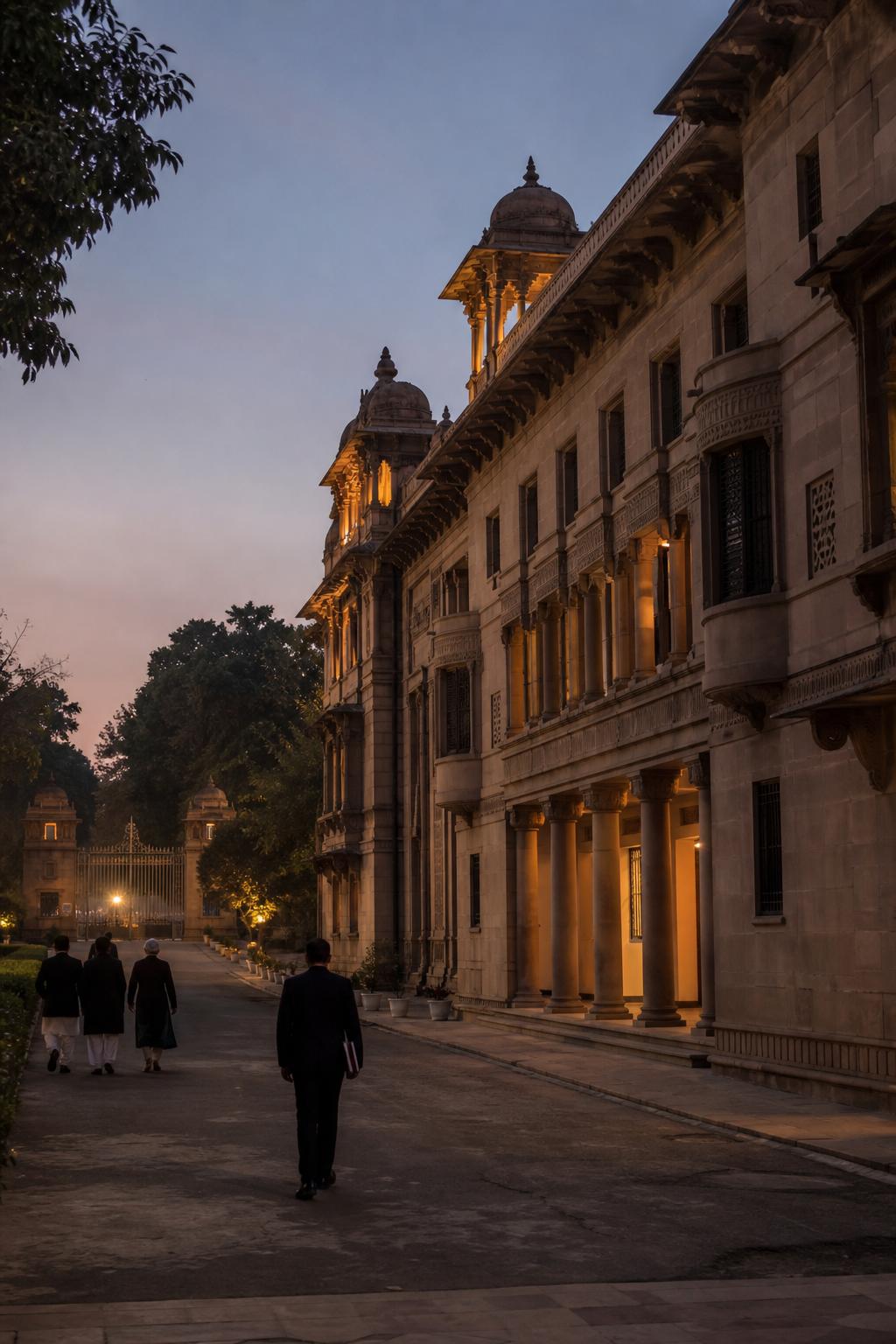 Court building at dusk